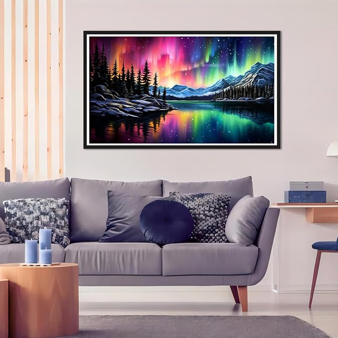 mrpwnle Large Diamond Art Kits for Adults, Aurora Diamond Painting Kits | Big Northern Lights Diamond Art Painting Kits for Adults Beginners, DIY Round Full Drill Gem Art Kit,Home Decor 27.6x15.8in