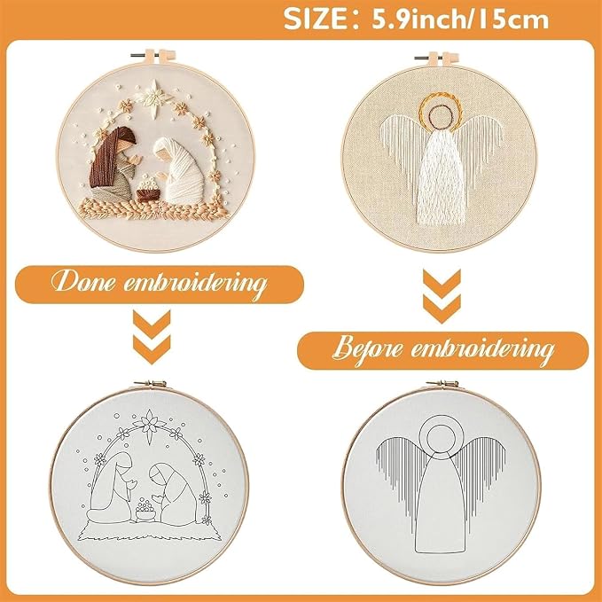YOUDRN Nativity Scene Embroidery kit, 4 Set Christmas Embroidery Kits