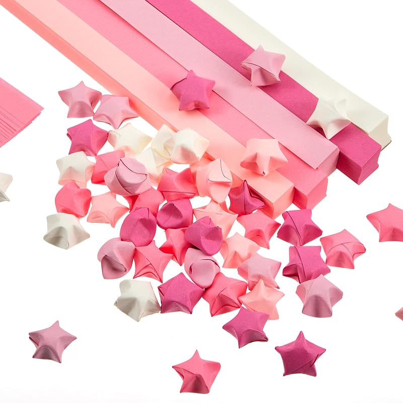Kigeli 1000 Sheets Paper Strips Foil Star Glitter Origami Stars Shiny Origami Paper for DIY Crafts Weaving Projects (Pink,Solid Style)