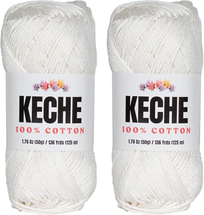Cotton Yarn - 100% Cotton Yarn for Crocheting and Knitting, Mercerized Cotton Amigurumi Yarn Fine-Sport 2 1.76 oz (50g) / 136 Yrds (125 m) 2 Skeins White