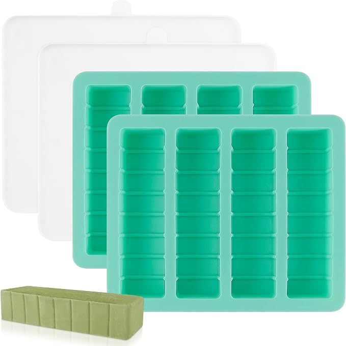 2Pack Silicone Butter Mold Tray with Lid,Non-Stick Butter Mold Tray with Measurements,Butter Mold for Homemade Butter Fits Standard Butter Stick Size,Ideal for Energy Bar, Ice Cube