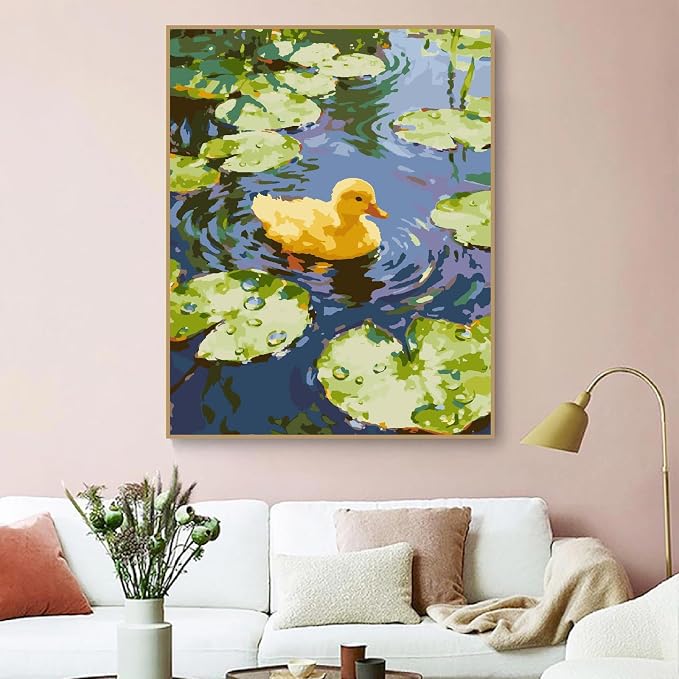 ZRIZQ Paint by Numbers Kit for Adults Beginner,Summer Duck,16x20 | Full set with rich paints,wooden brushes,rolled canvas.Calming,screen-free pastime.Beginner friendly.Just open and paint.