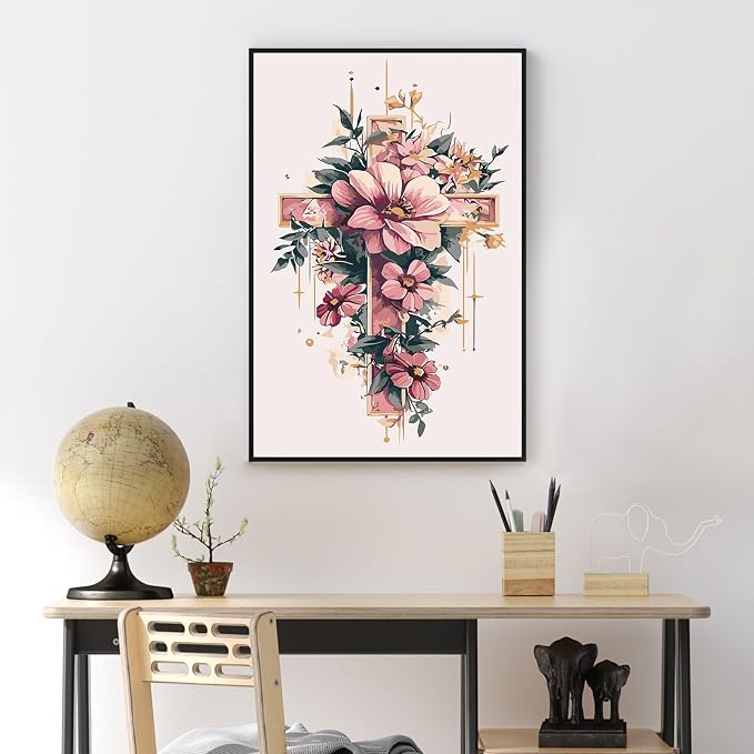 Yezavesu Framed Paint by Numbers Kit for Adults Beginner & Kids Ages 8-12, Cross Flower Paint by Numbers with Frame, DIY Number Painting for Adults Cross Flower for Home Wall Decor Gift 8X 12 inch | With Frame Canvas 8x12 inch, DIY Acrylic Painting by ...