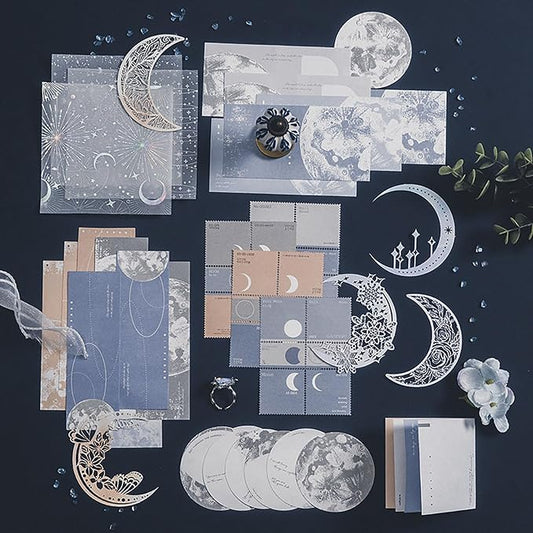 Doraking 63PCS Moon Embellishment Scrapbook Paper Packs for Journaling