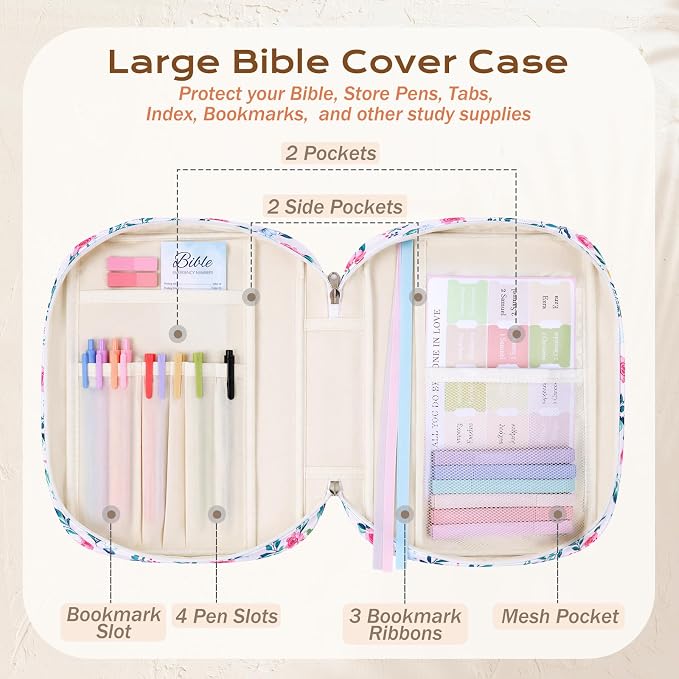XKDOUS Bible Cover Case for Women Bible Bag Journaling Kit w/Study Supplies