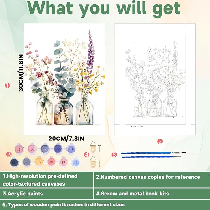 ICYANART Flowers Paint by Numbers for Adults Framed, Number Painting 8x12In