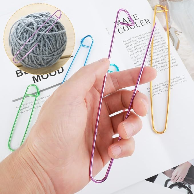 12 Pcs Knitting Stitch Holder 6 Size Colorful Aluminum Yarn Stitches Holder Set Knitting Crochet Practical Tools Safety Pins Stitch Markers for Crocheting Manual DIY Blankets Project