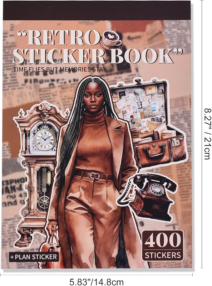 Black Girl Sticker Book, 400+ Vintage Scrapbook Stickers for Black Teen Girls & Women, 30 Pages of Waterproof Vinyl Aesthetic Decals Motivational Quotes for Journaling Planner, Scrapbooking, Laptop