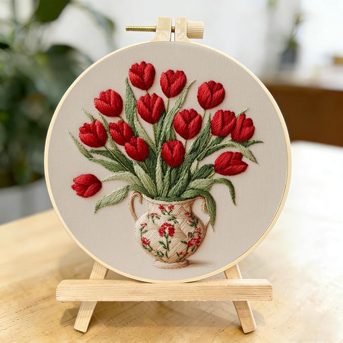 LYMIGER 3 Packs Embroidery Kit for Adults, Embroidery for Beginners (Vase)