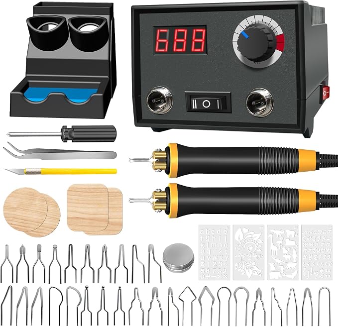 FIRElood Wood Burning Tool, Wood Burner kit Pen 25~750℃, Wood Burning kit with Digital Thermometer Temperature Adjustable Temperature, 2 pyrographic Wood Burning pens, 30 Wood Burning Pen Tips