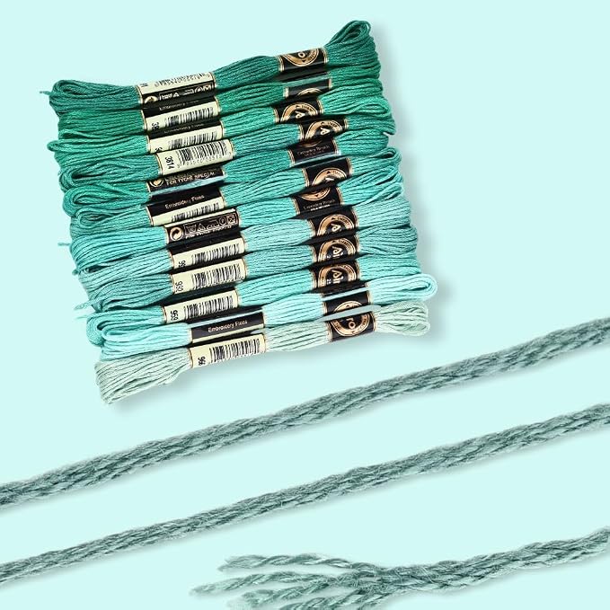 12 Skeins 6 Strands Green Cross Stitch Thread Variegated Gradient Embroidery Floss Polyester Friendship Bracelet String Yarn Threads Bulk for Hand Sewing Bracelets Needlecraft DIY Stitching