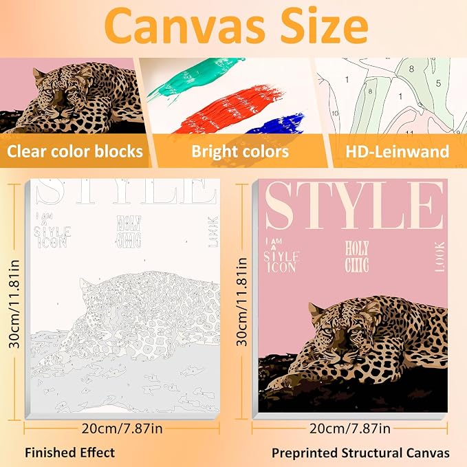 Mandun Lucky Leopard Paint by Numbers Kit for Adults, 3 Pack, 7.8x11.8 inch | DIY Painting Kits Crafts for Adults, Relieve Stress, Frame Canvas, Wooden Easel, Gift Box, Home Wall Decor
