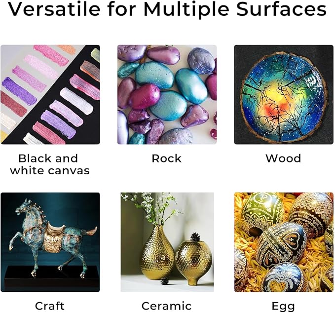 Artme Metallic Acrylic Paint Set, 24 Metallic Colors in 2 oz/60ml Bottles, Metallic Shining Acrylic Paint, Rich Pigments Paint Perfect for Artists, Beginners on Canvas, Rocks, Wood, Fabric, Ceramic