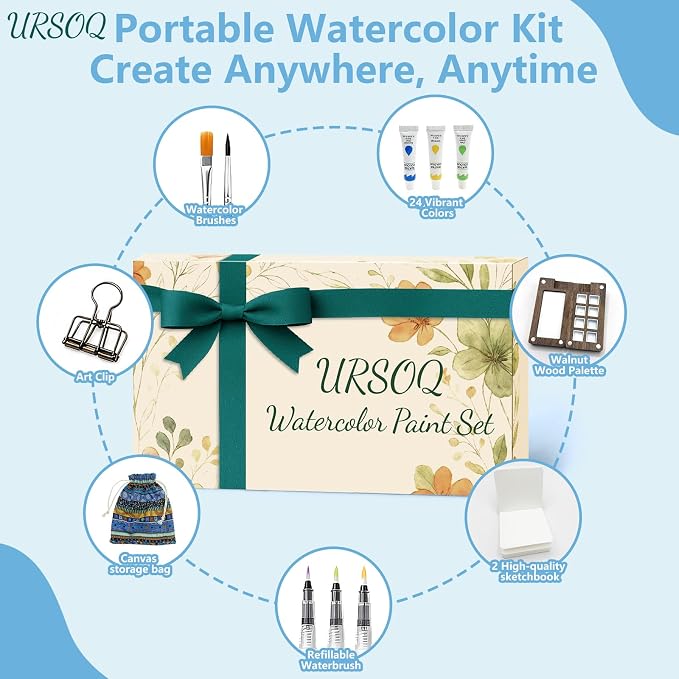 Mini Watercolor Paint Set, Travel Paint Set with 24 Colors