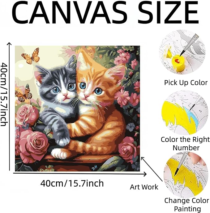 Paint by Numbers Kit for Adults, Cats and Flowers Canvas Paint by Number | Acrylic Paint by Number Canvas for Adult Beginners, Home Wall Art Decor,Unframed 16X16 inch