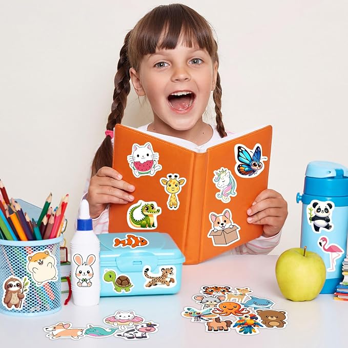 RINOLY 100 PCS Water Bottle Stickers for Kids,Waterproof Vinyl Animal Stickers for Kids,Skateboard,Laptop Stickers for Girls Boys Classroom Prizes | Vinyl Stickers Girls Boys 3-8,Back to School,Classroom Prizes,Party Favors,Christmas Stocking Stuffers,...