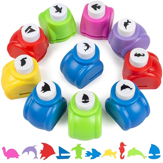 LOVEINUSA 10-Piece Sea Animal Shaped Craft Punch Set for DIY Crafting, Scrapbooking, Journaling, Greeting Cards, Photo Albums, Envelope Punch Board and Festival DIY Paper Projects