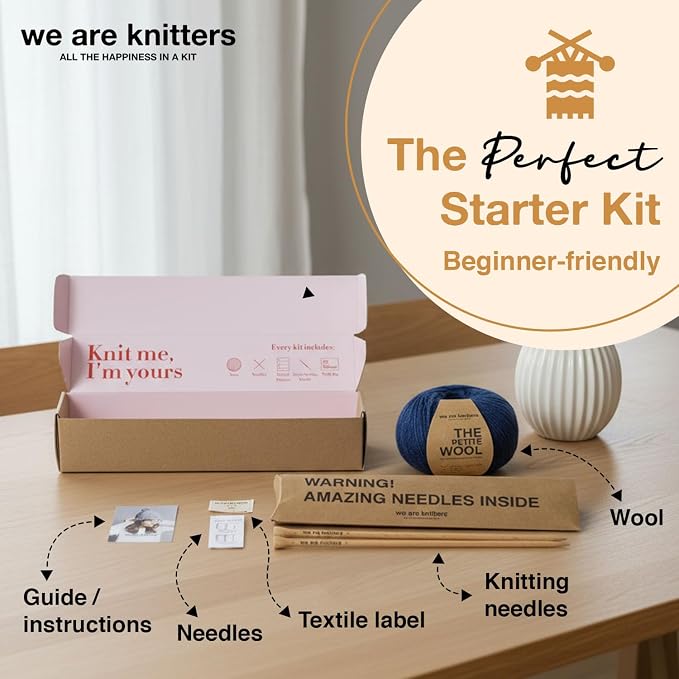We Are Knitters Tremblant Beanie Kit | Beginner Knitting Gift Kit | Easy Flat Knit Winter Hat | Cozy DIY Handmade Beanie Set