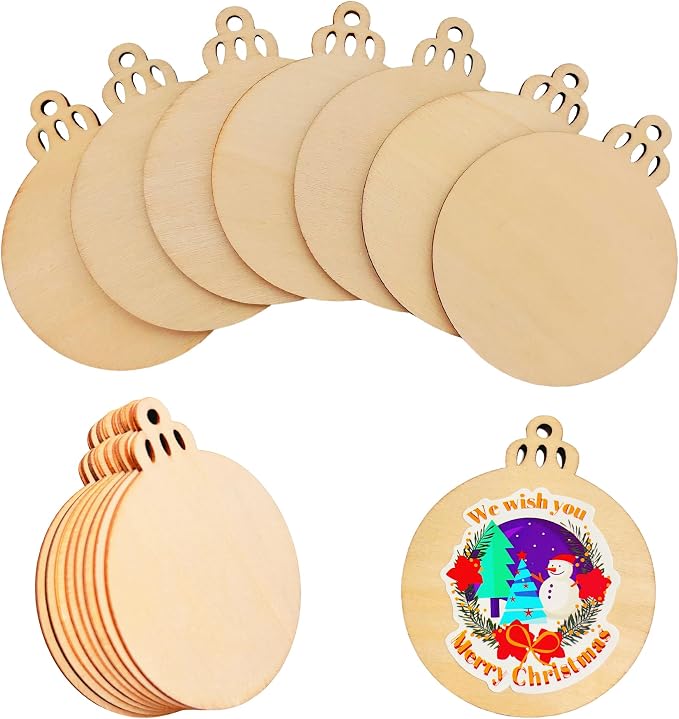 60PCS Unfinished Wood Christmas Cutouts with Sling Hole