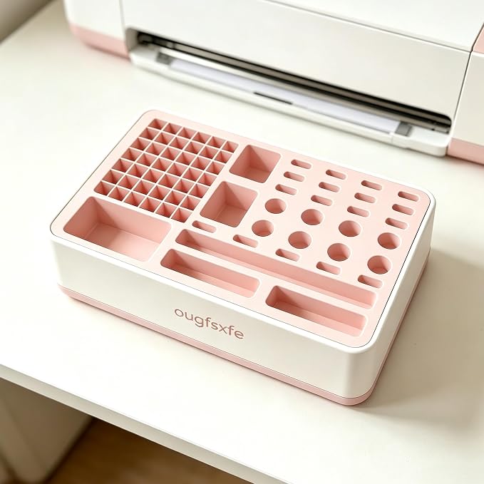 XL Tool Storage Rack Compatible with Cricut Maker, Desktop Organizer with Dedicated Compartments for Pens Blades and Cutting Accessories (Pink)