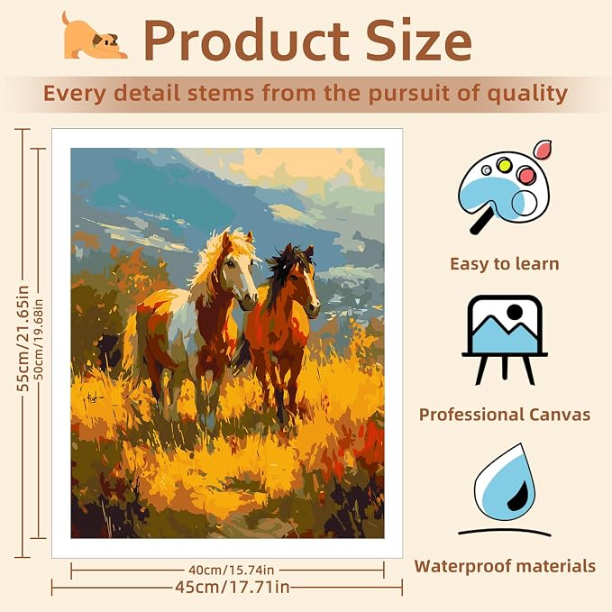 Reivworl Horse Paint by Numbers Kit for Adults Beginner 16×20 inch