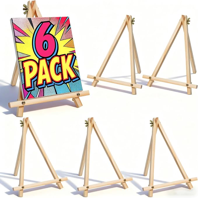 6 Pack 9 Inch Wood Easels, Tabletop Painting Easel Stand | for Canvas, Photo & Sign Display - Portable Tripod Art & Craft Easels for Kids and Adults