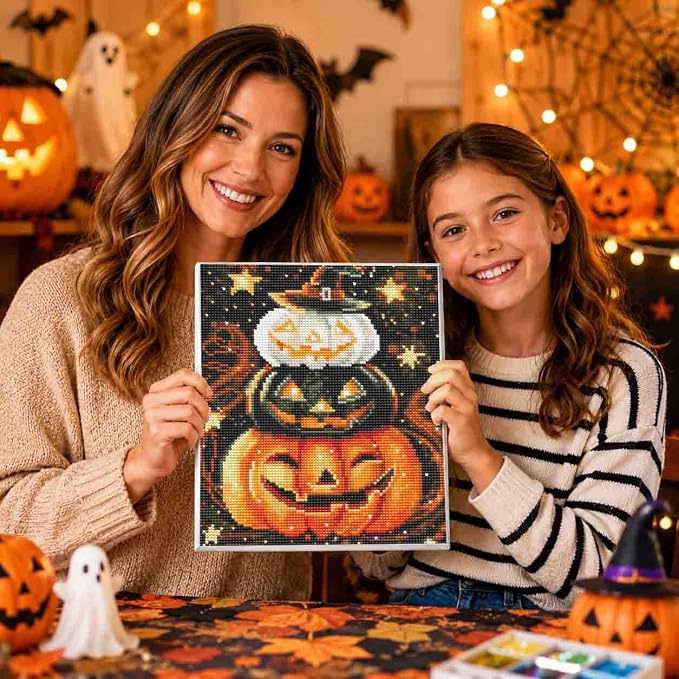 Halloween Diamond Art Kits for Adults with Frame,Pumpkin Diamond Painting