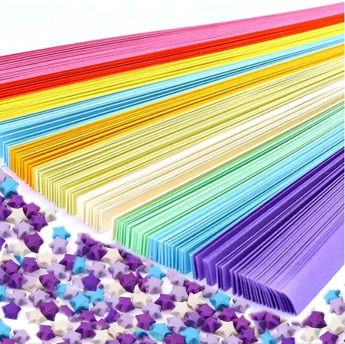 Star origami, star folded paper strips in color, handmade paper stars (10 color mix (1350 sheets))