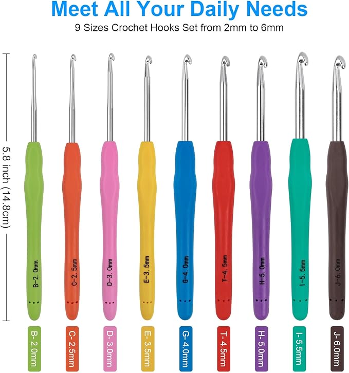 Crochet Hooks 9 Sizes Crochet Hook Set, 49 Pack Yarn Crochet Kit for Beginners, Knitting Needles with Ergonomic Handles for Arthritic Hands, Crochet Needle Kit with Blue Case for Crocheters