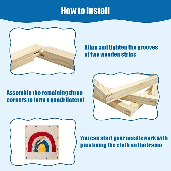 12 Sets Wooden Stretcher Bars for Needlework with 100 Tacks,6 Sizes 24 Pcs