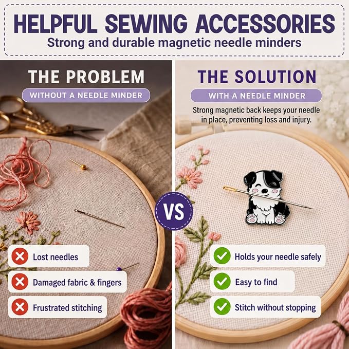 The Quilted Bear Magnetic Needle Minder, Collie Dog | Enamel Needle Keeper for Embroidery & Cross Stitch, Secure Holder for Sewing Needles & Pins, Strong Magnet, Sewing Accessory