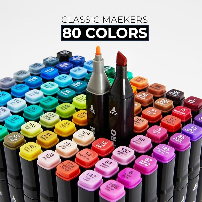 Alcohol Markers, 80 Colors Dual Tip Art Coloring Markers Set for Adult Book Drawing Sketching Painting, Chisel & Fine, Black Penholder (80)