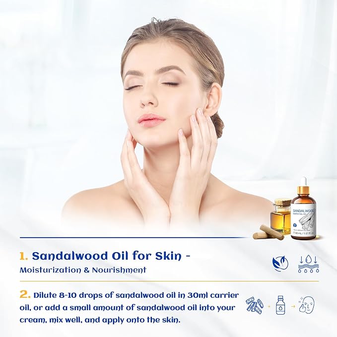 HIQILI Sandalwood Essential Oils for Perfume, Diffuser & Skin Care