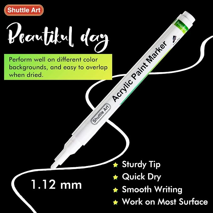 Shuttle Art 20 White Fine Tip Acrylic Paint Pens
