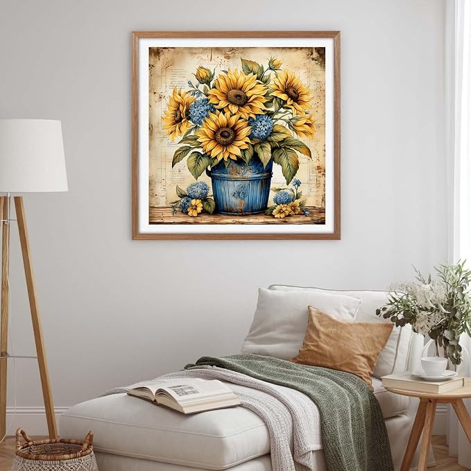 Dlylust Sunflower Diamond Art Painting Kits for Adults - Full Drill Diamond Dots Paintings for Beginners, Round 5D Paint with Diamonds Pictures Gem Art Painting Kits DIY Crafts Kits 12x16inch