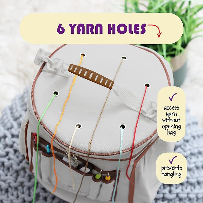 Hearth & Harbor Crochet Bag Organizer – Durable Knitting Bag, Yarn Organizer for Accessories and Supplies, Canvas Yarn Holder, Crochet Carrying Case with Accessories Pouch, Storage Organizer–Warm Gray