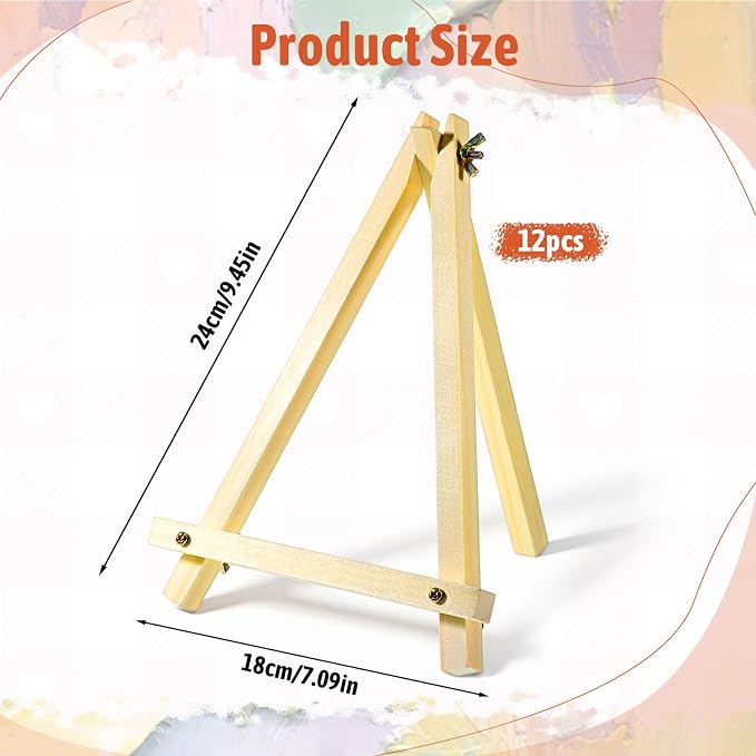 12 Pack 9 Inch Wood Easels, Tabletop Easels for Painting, Small Portable Canvas Holder, Tripod Painting Easel, Paintings Party Easel for Art Crafts Photo Picture Sign Display