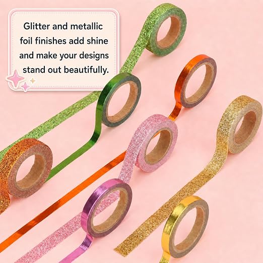 Mr. Pen- Glitter Washi Tape Set, 24 Rolls, 6mm/10mm | Thin Metallic Decorative Tape Set for Bullet Journal, Scrapbook, Arts, Crafts, Planners and Gift Packaging