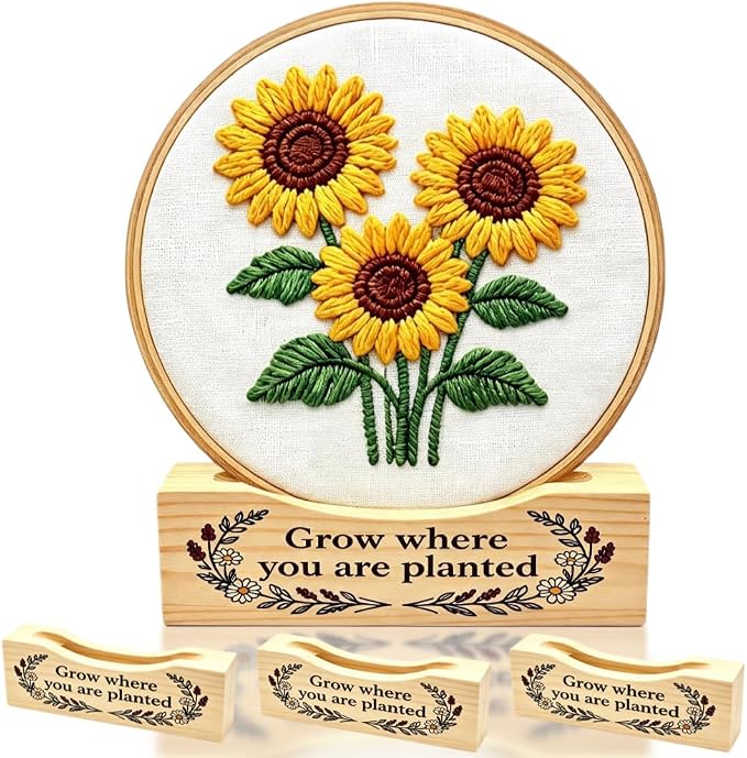 3Pack Embroidery Hoop Display Stand - 2-Tier Groove Wooden Base Fits 4-10 Inch Embroidery Hoops,Rectangle Embroidery Hoop Stand Base for Desktop Showcasing Finished Works & Organizing Projects Decor