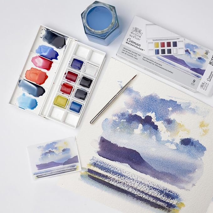 Winsor & Newton Cotman Watercolor Paint Set, 8 Half Pan, Sky Colors Set | Introductory Watercolor made with Fine Art Pigments, Perfect for Beginners, Lightfast & Permanent, Good Tinting Strength