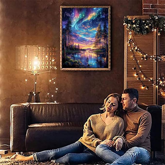 VIGEGU Aurora Paint by Numbers Kit for Adults with Framed 10x12in | Starry Sky Landscape Paint by Number DIY Adult Paint by Number Kits Acrylic Oil Painting for Wall Decor