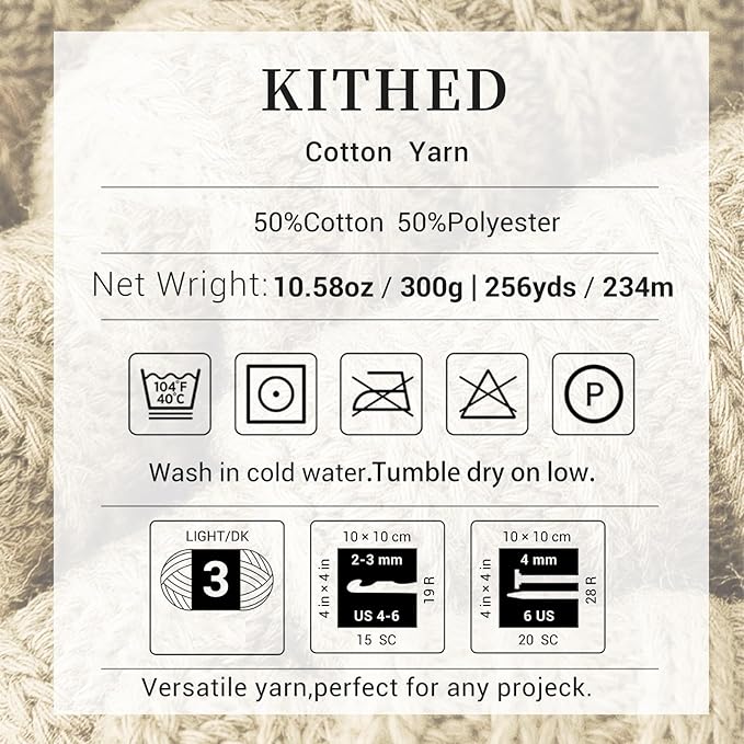 Cotton Yarn，10.5oz，526yard，3 Pack ，Soft Yarn for Crocheting and Knitting (29 Lavender)