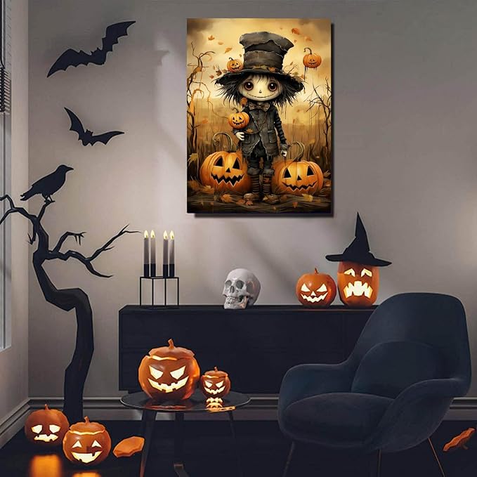 Halloween Paint by Numbers for Adults with Framed Canvas-with Wooden Easel,Paint by Numbers Kits Framed Canvas,DIY Acrylic Oil Painting Kits with Brushes Nice Gift Box for Home Wall Decor(12x16 Inch)