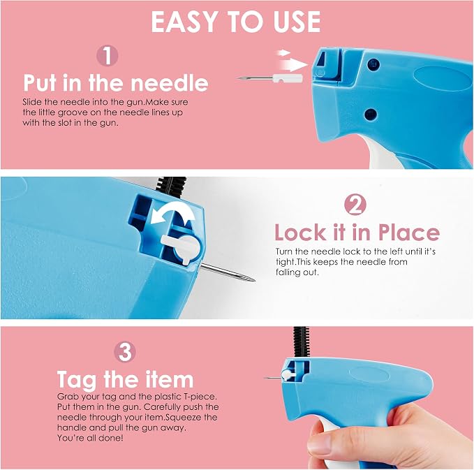 Stitch Gun for Clothes - Handheld Stitch Gun Quick Clothing Fixer - Mini Sewing Kit Micro Tagging Gun - Includes 6 Needle, 1000 Black Fasteners & 1003 White Fasteners