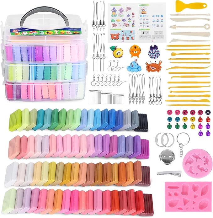 Aestd-ST Polymer Clay Kit 72 Colors, Oven Bake Modeling Clay for Kids | Molding Clay Kit, 20 Sculpting Tools & 82 DIY Accessories, Easy to Shape, Non-Sticky, Storage Box, Gift for Kids & Adults