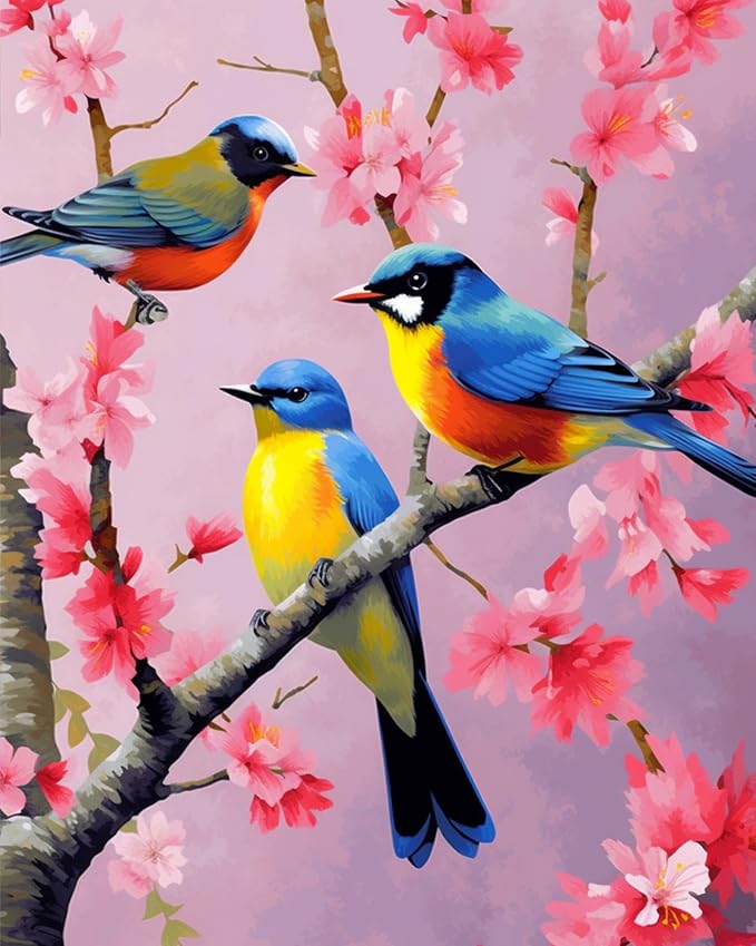 Paint by Numbers DIY Acrylic Painting Kit for Kids & Adults Beginner – 16" Wx20 L Colorful Bird Pattern