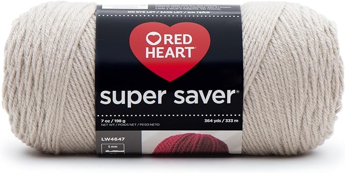 Red Heart Super Saver Oatmeal | #4 Medium Worsted Weight Acrylic Soft Yarn for Blankets, Beanies, Amigurumi, and Beginner Projects, 364 yards, 198g/7oz