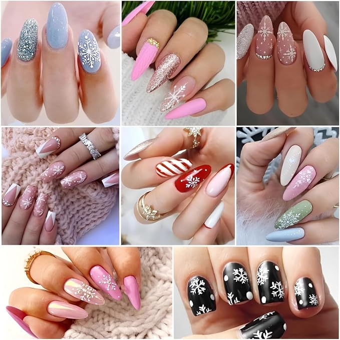 30 Sheets Christmas Nail Art Stickers Decals 3D Self-Adhesive Snowflake Nail Stickers White Snowmen Santa Claus Elk Nail Supplies New Year DIY Nail Decals