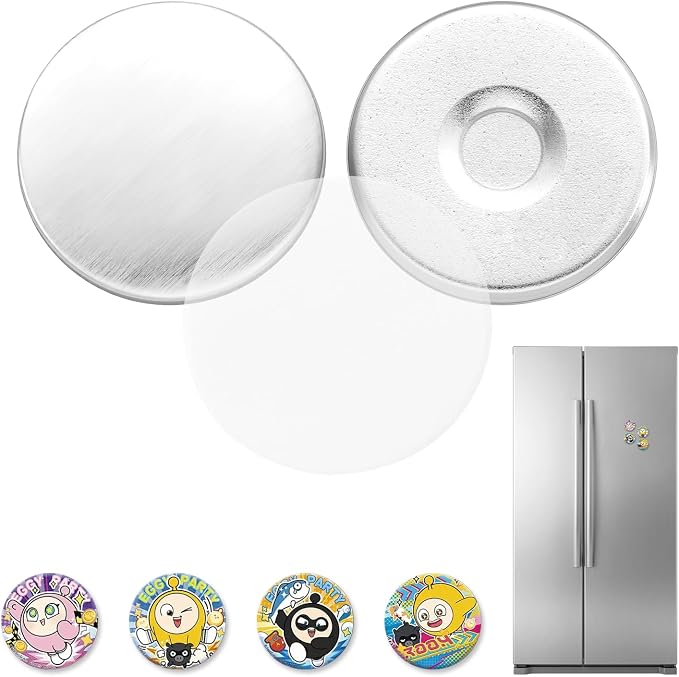 VEVOR Button Maker Supplies 50 Sets 1 in / 25 mm Refrigerator Magnets, Button Parts with Magnetic Backs, Metal Shells, Clear Mylar Films, and Blank Circle Papers, for Home DIY and Kitchen Decor