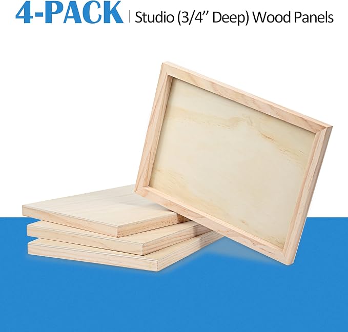 Falling in Art 4 Pack 9x12’’ Unfinished Birch Wood Panels Kit for Painting | Studio 3/4’’ Deep Wooden Canvas, Cradle Boards for Acrylic Pouring, Art, Crafts, Epoxy Resin, Laser Engraving Cutting